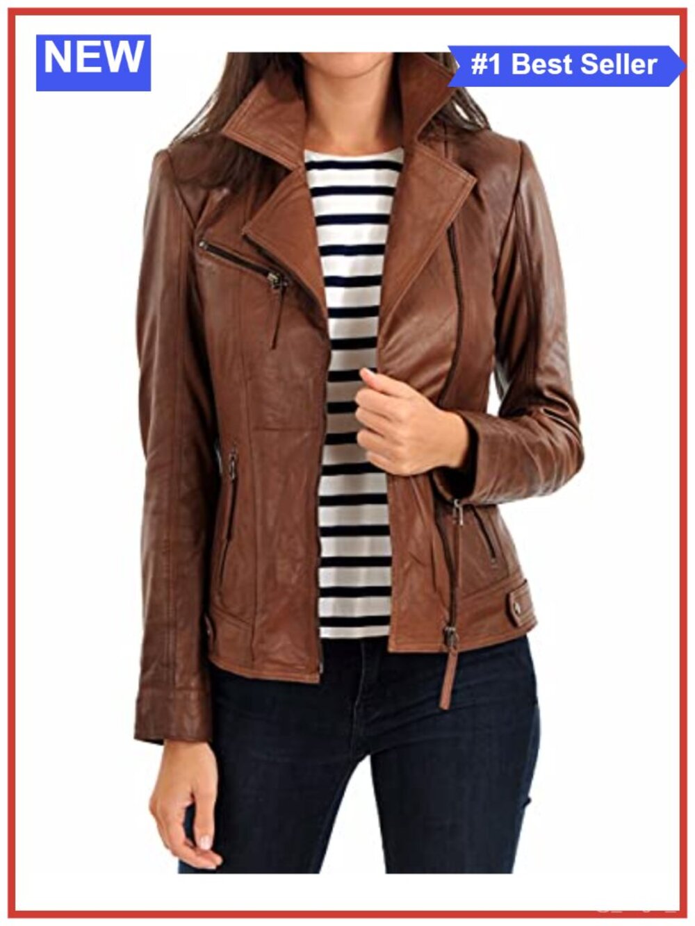 100% Lambskin Leather Bomber Biker Jacket Women's Slim Fit Casual